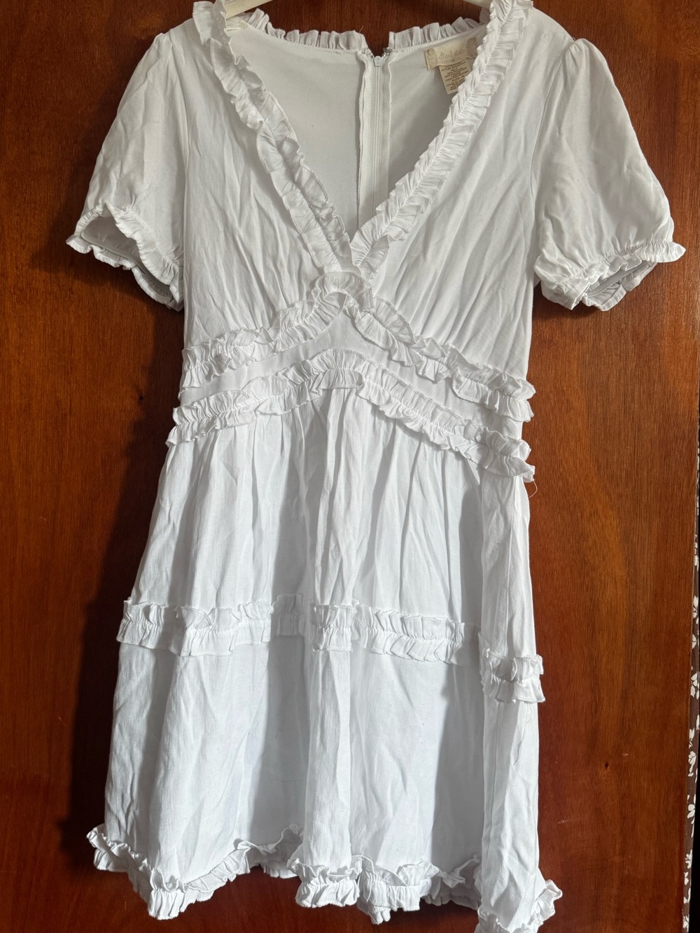 Altar'd State White Ruffled V-Neck Mini Dress